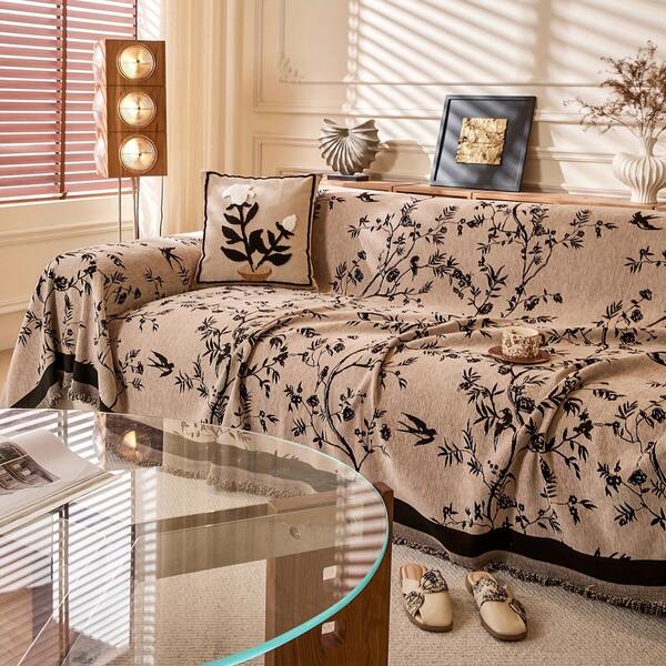 Elegant Floral Chenille Throw Blanket - Pet-Friendly, Durable & Non-Slip, Machine WashableIdeal For Living Room & Office Decor, Sectional Sofa CoverlFloral PatternlPolyester FabricDecorative Pillows