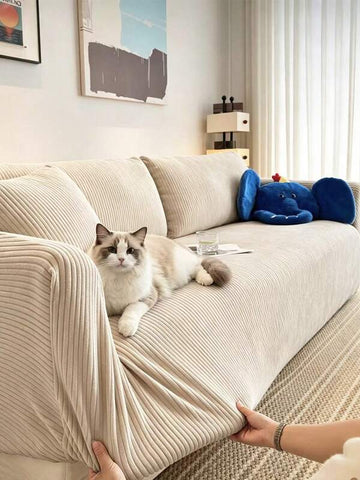 1pc Classic Beige Sofa Cover, High Elasticity, Dust-Proof And Dirt-Resistant, Machine/Hand Washable Furniture Protector, Suitable For Daily Use, Fits 3/4 Seater Sofa (Multiple Sizes Available),Fall Decor,Autumn Decor,Room Decor